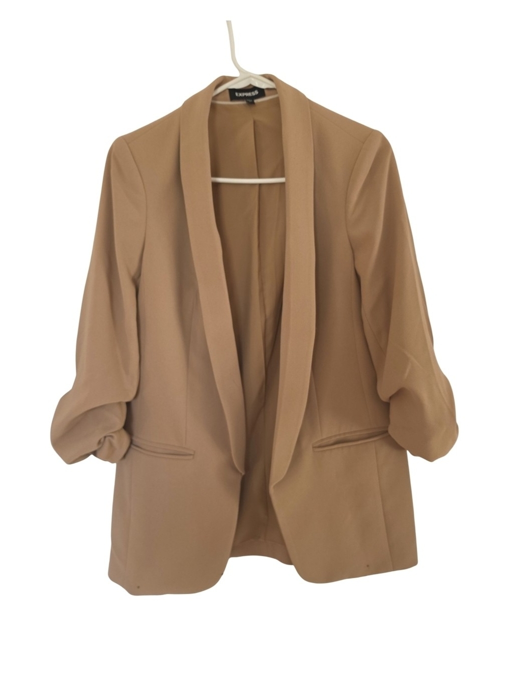 Express Camel Tan Ruched Sleeve Open Front Blazer Size Small